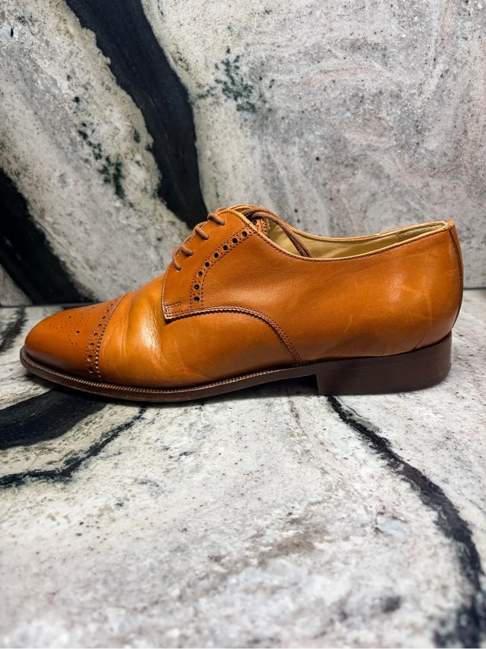 STAR Italian Leather Brogue Cap Toe Derby Shoes 42.5 US 9.5 Tan